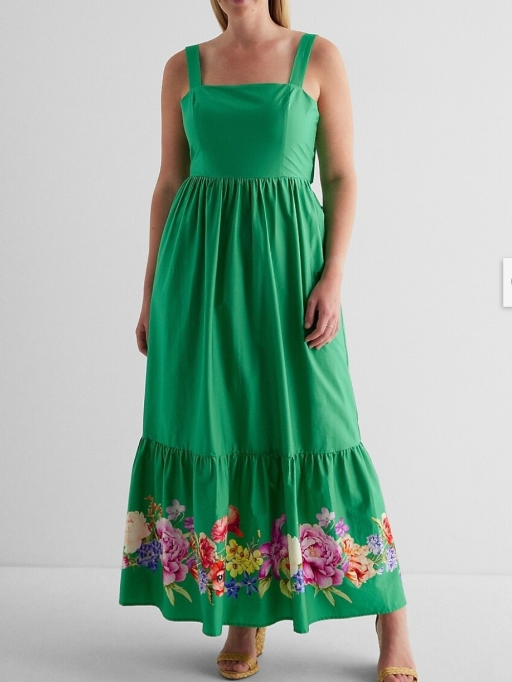 EXPRESS Floral Maxi Dress Square Neck Bow Back Tiered Dress Size Medium